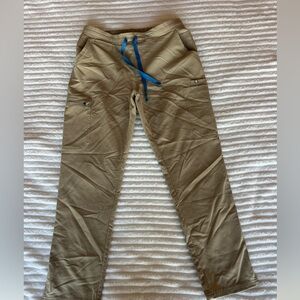 Figs Tan Cargo Pants with Vibrant Blue Drawstring